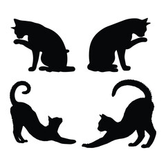Silhouette of a black cat vector set a white background
