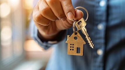 Keys to Home Ownership New Beginning with Security and Comfort in Metal Keychain Shaped Like House - Powered by Adobe