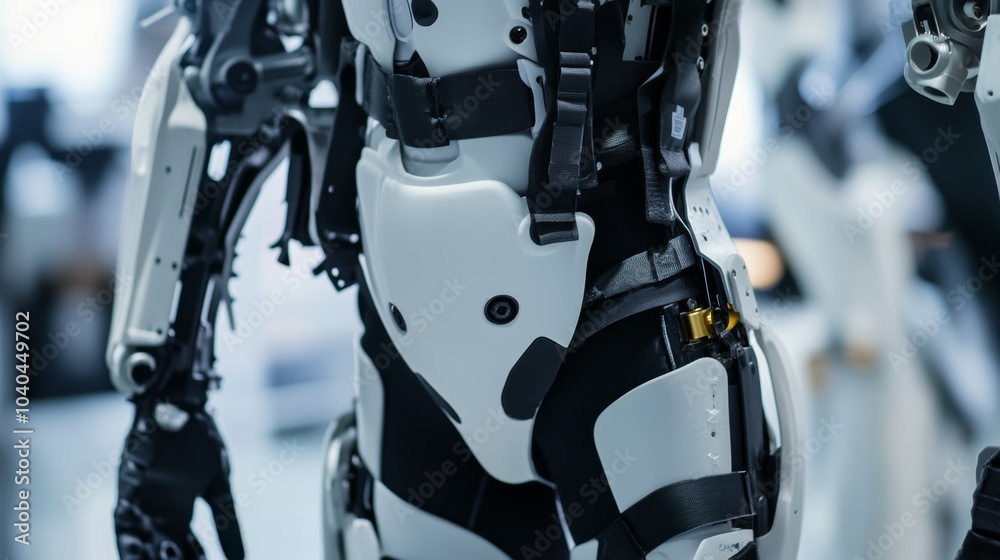 Poster Robotic exoskeleton development lab, advanced workshop with robotic suits and testing rigs, Innovative style