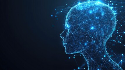Fototapeta premium Abstract Human Head Profile with Neural Connections on Blue Background