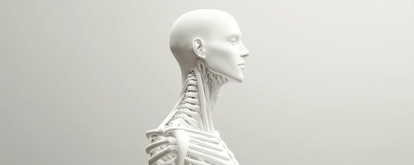 A detailed anatomical model showcasing human bone structure from a side view, ideal for educational and artistic purposes.