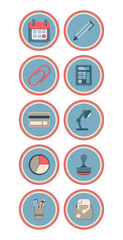 Set of office vector icons inside a circle with white background