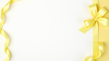 Obraz premium Pastel yellow ribbon on bright white background Sunny and cheerful vibes