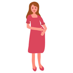 Pregnant woman touching her belly with happy face. flat character design illustration.