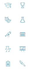Set of school vector icons in blue lines with white background