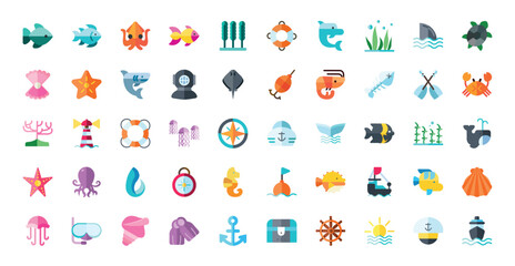 Fototapeta premium Set of vector sea icons on white background