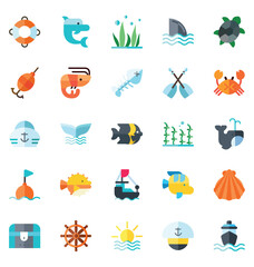 Set of vector sea icons on white background