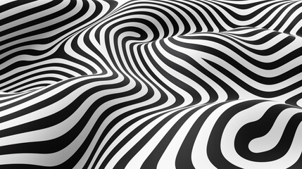 Fototapeta premium Abstract Geometric Pattern with Black and White Stripes Creating an Optical Illusion of Depth
