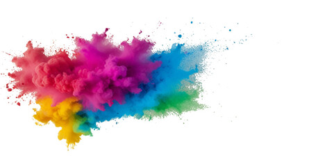 Multicolored rainbow explosion of cloud powder paint decoration isolated on transparent background. Vector abstract colorful rainbow paint festival background