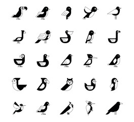 Set of black and white bird vector icons