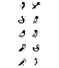 Set of black and white bird vector icons