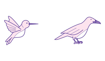 Fototapeta premium Vector icon set of purple and white birds on white background