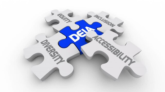 Diversity Equity Inclusion Accessibility Puzzle Pieces Solution 3d Animation
