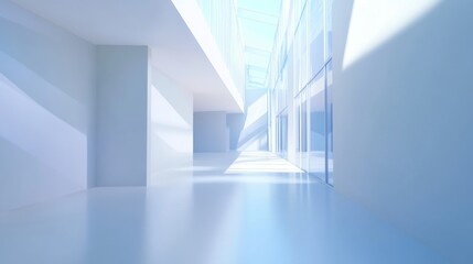 Obraz premium A minimalistic interior space with bright natural light, emphasizing clean lines and modern architecture in a serene environment.