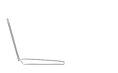 Hand drawn abstract line art illustration of side view of laptotp notebook isolated on total white background