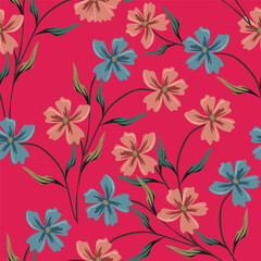 Fototapeta premium Beautiful pattern with flowers and leaf. Floral vector illustration.