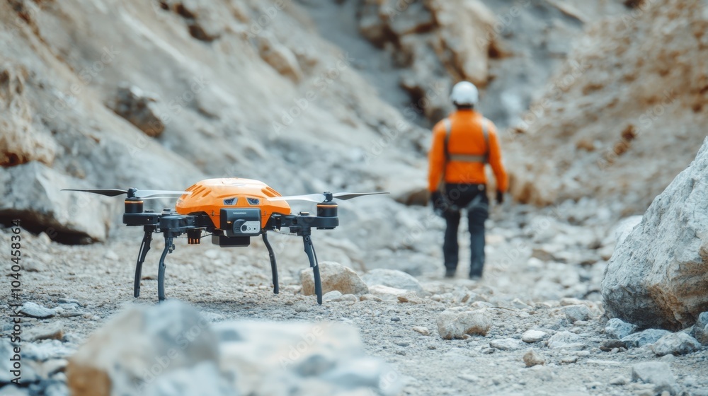 Poster robotic rescue drones conducting search and rescue missions in hazardous terrains, disaster relief o