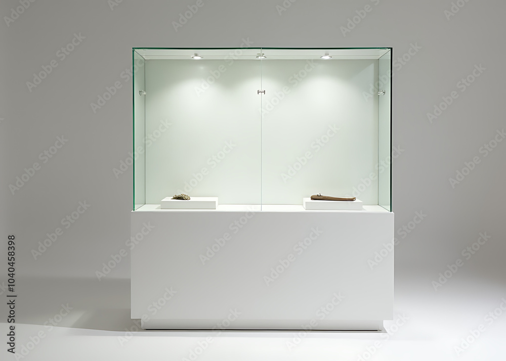 Poster a sleek minimalist display case made of textured glass and white material is perfect for modern desi