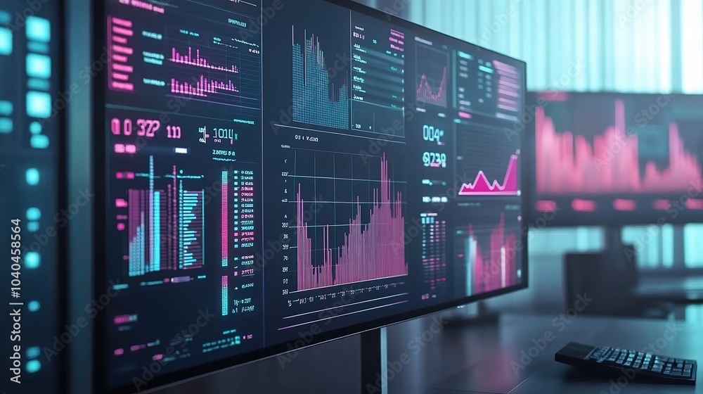 Poster creative data analysis concept with computer software