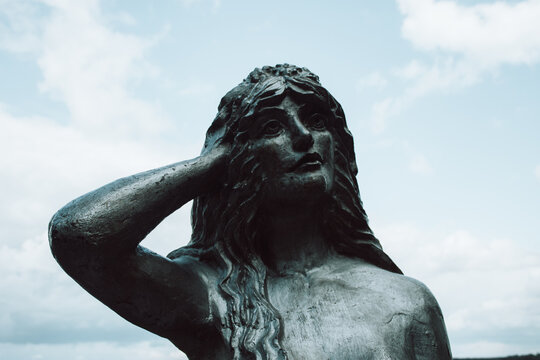 Mermaid monument in Lepel, Belarus. Russel statue. Russalka, mavka. Slavic mythologic.