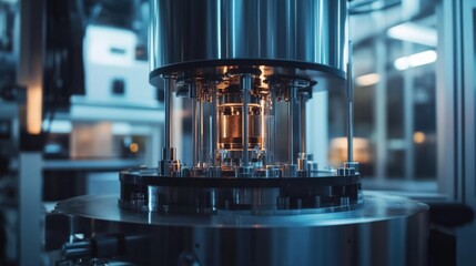 A cutting-edge quantum computing laboratory, advanced facility with quantum processors and cryogenic cooling systems, Quantum computing style