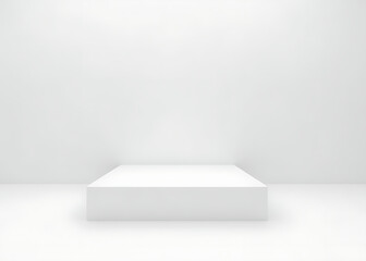 A white cube is a rectangular platform with minimal features and clean lines in modern art designs.