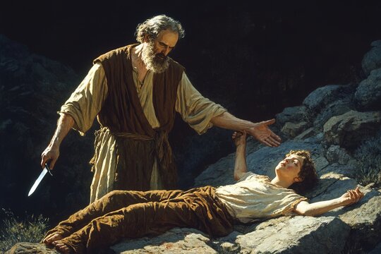 Old Testament Abraham tries to sacrifice his son Isaac