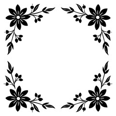vector silhouette of corners and dividers flowers frame white background