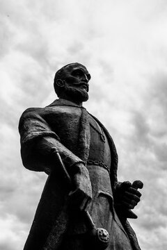 Lev Sapega statue. a monument to a great man of the VKL. Black and white photo