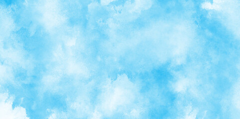 Watercolor stain with hand paint pattern on blue canvas, Abstract beautiful light blue cloudy sky clouds with stains, Creative vintage light sky blue background with various clouds and fogg.