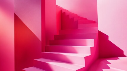 A vibrant pink staircase creates a striking visual impact, emphasizing modern design and contemporary aesthetics.