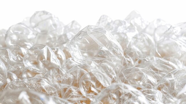 Close-Up of Popped Bubble Wrap Isolated on White Background - Texture and Details