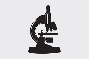 Silhouette of a classic laboratory microscope.