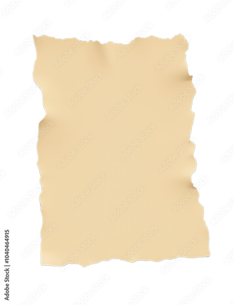 Poster brown torn paper strip isolated on a white background, ideal for adding texture or visual effects to