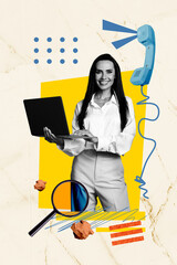 Composite trend artwork sketch image photo collage of copyspace young woman office manager work...