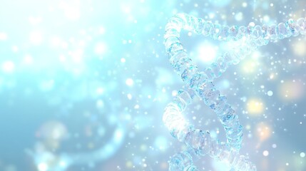 Abstract representation of DNA strands shining in a vibrant blue light with sparkles, perfect for science or medical themes.