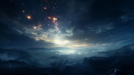 Naklejka premium Dreamy space design featuring stars, planets, and galaxies against a dark sky background