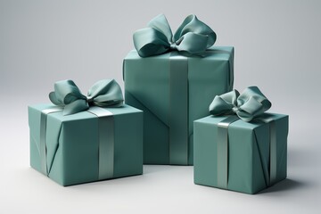 Obraz premium Minimalist holiday gifts elegant solid boxes in gray and turquoise with simple ribbons