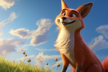 Fototapeta premium Sly fox with long nose and erect ears gazes to the side with a crafty expression