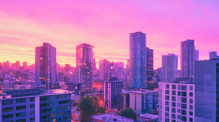 Fototapeta premium Morning sky colors over city buildings create a romantic atmosphere of peace and new opportunities in urban landscape
