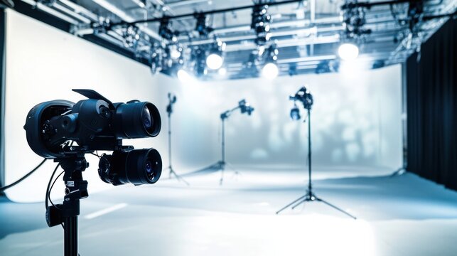 A cutting-edge virtual reality development studio, with VR headsets and motion capture technology, Virtual reality style