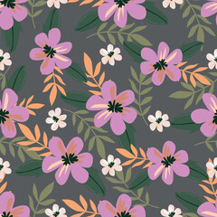 seamless vector small flower Pattern on grey