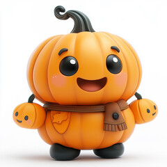 illustrated pumpkin character smiling, happy, joyful. Halloween autumn banner with copy space