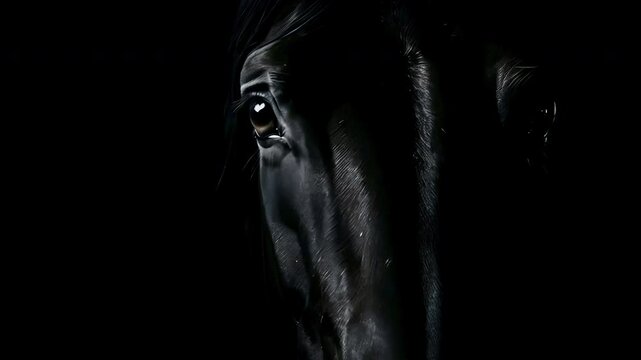 Video recreation of a black horse staring	
