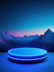 Futuristic Neon Platform in a Mountain Landscape