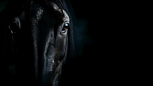 Video recreation of beautiful black horse staring