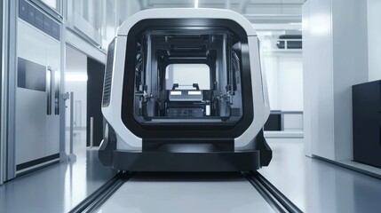 Futuristic automation machine in a modern manufacturing facility, showcasing advanced technology and innovative design.