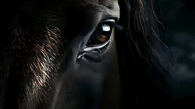 Video recreation of eye black horse staring