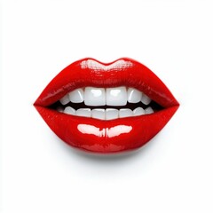 Obraz premium Red Glossy Lips with Vampire Teeth for Halloween Theme