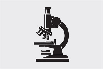 Silhouette of a classic laboratory microscope.